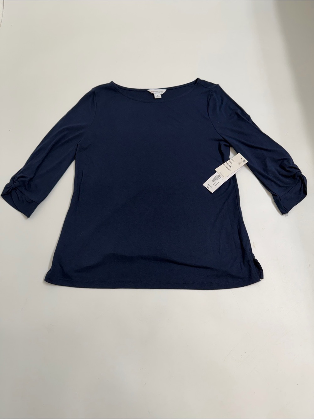 NWT Liz Claiborne Navy Ruched Sleeve Top Medium